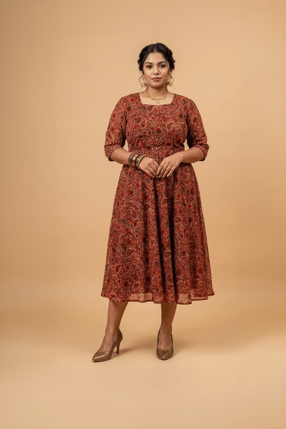 Autumn Paisley Plus Size Midi Dress