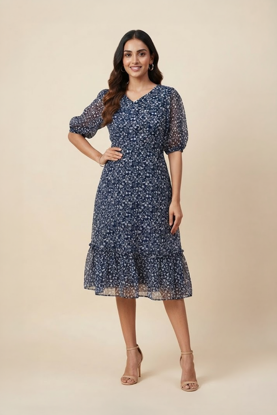 Navy Ruffle Dress