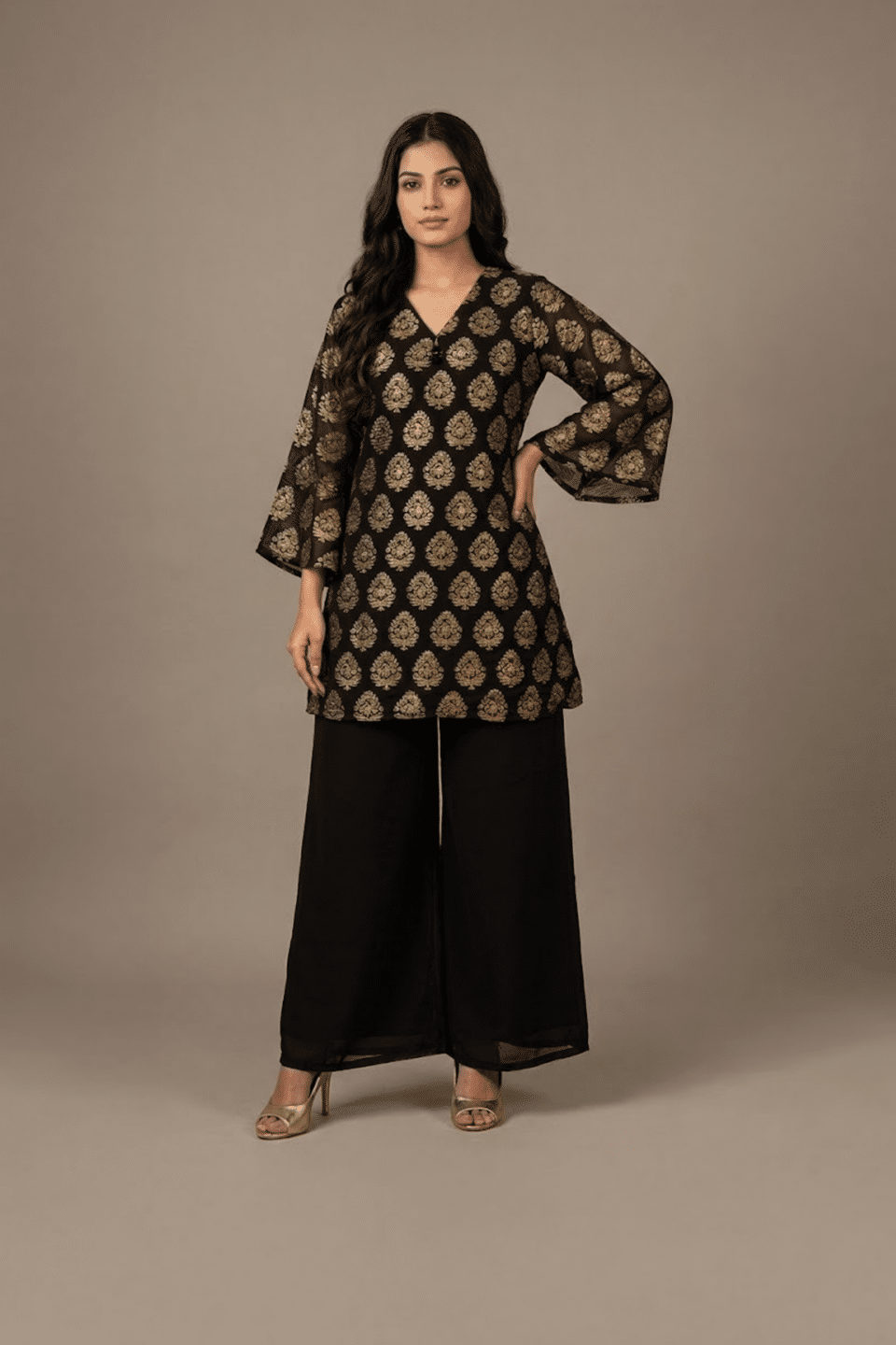 Black and Gold Kurta Set