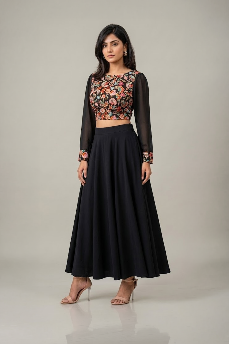 Black Floral Embroidered Dress