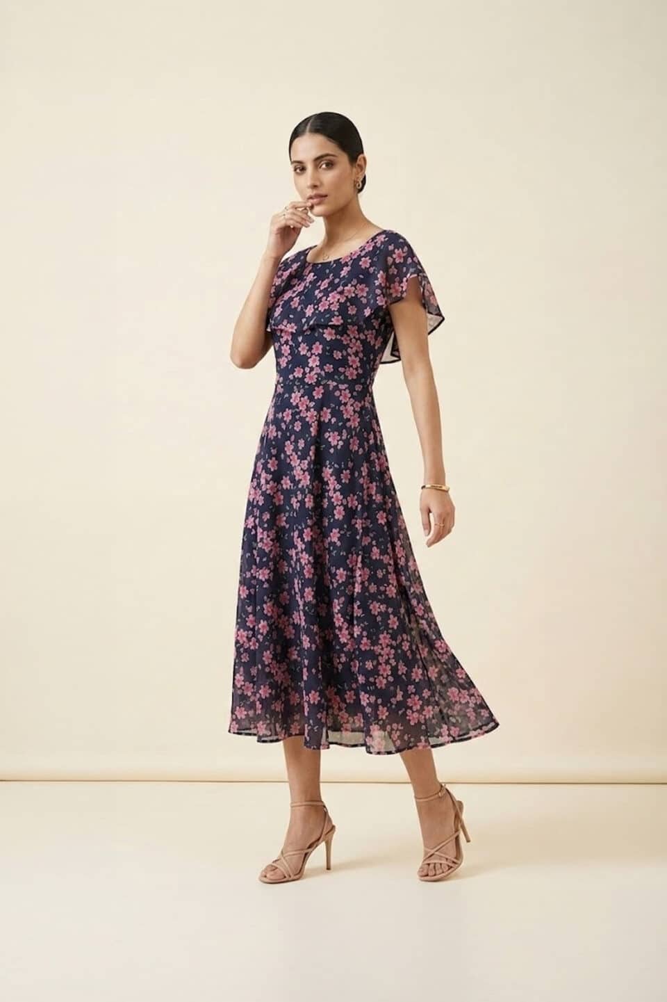 Navy Floral Elegance Dress