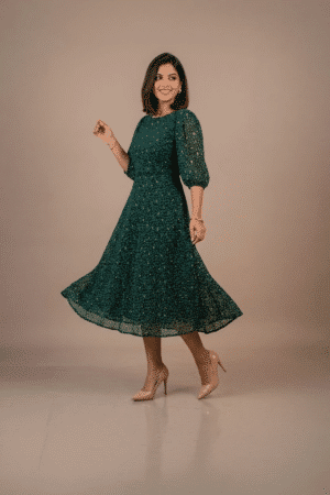 Emerald Green Printed Midi Dress