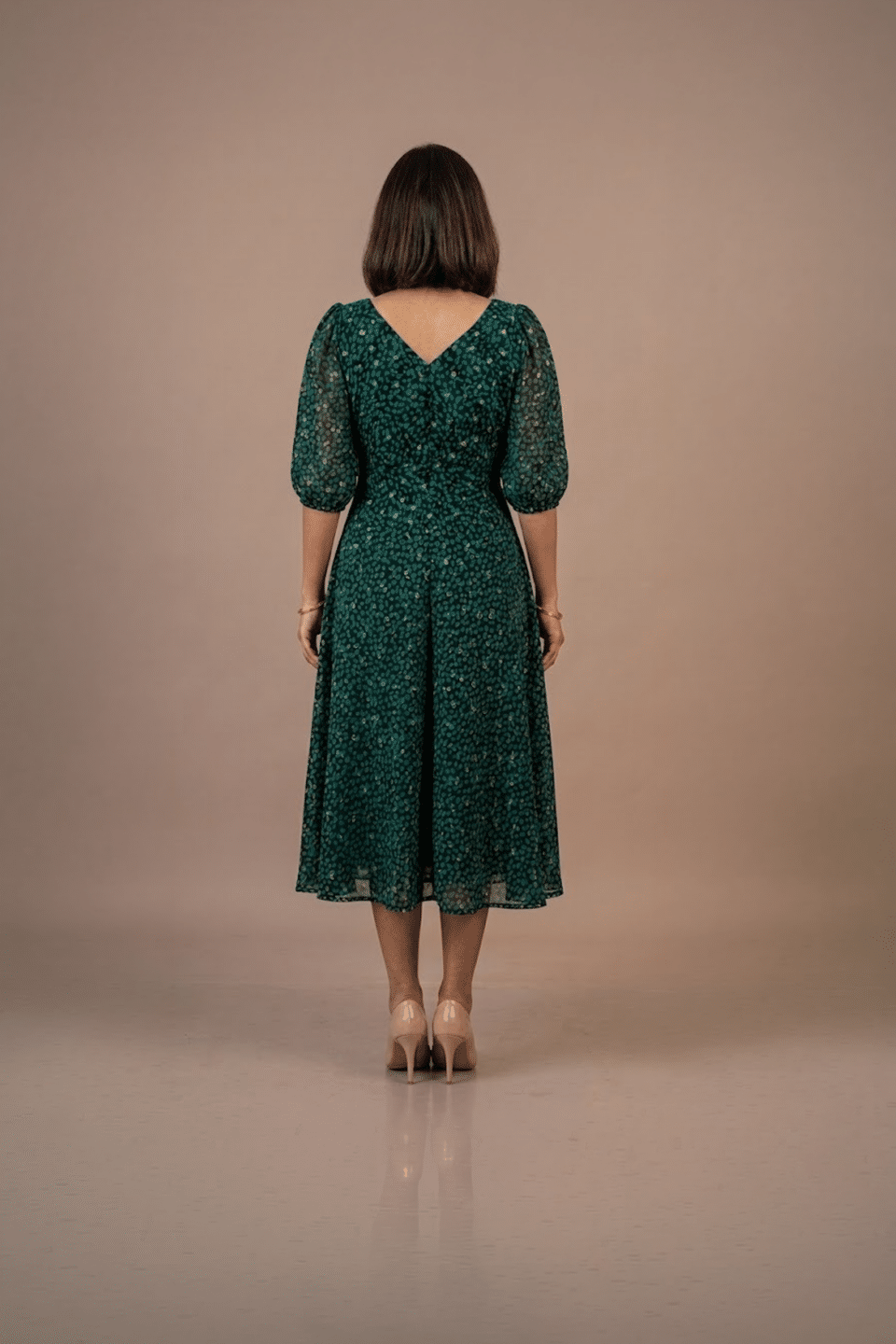 Emerald Green Printed Midi Dress