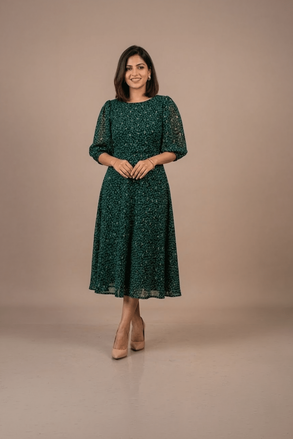 Green Printed Midi Dress