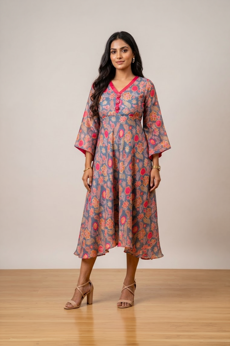 Grey Floral Print Dress