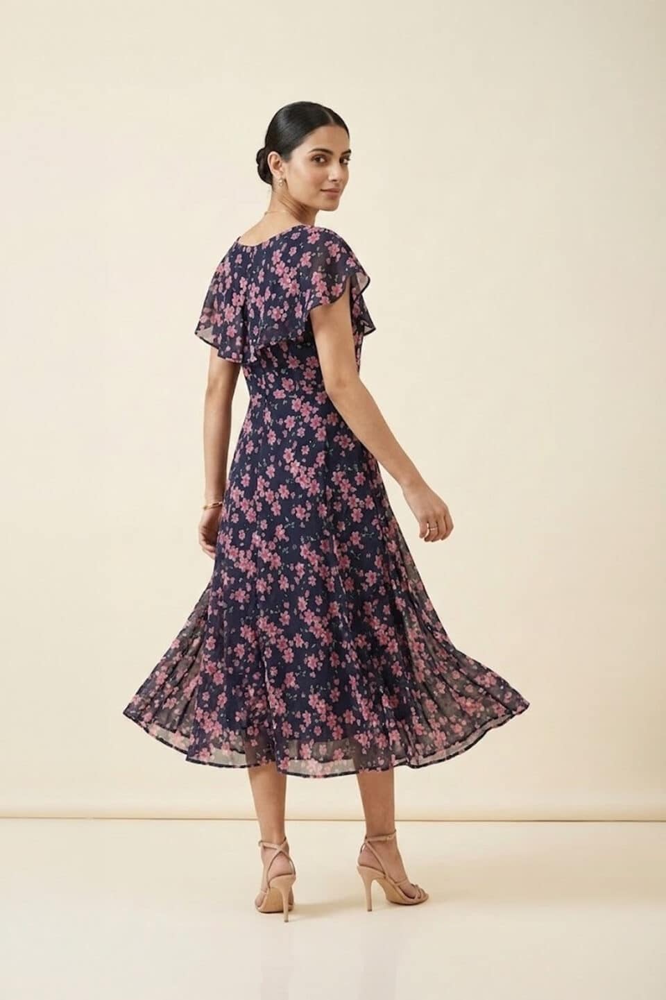 Navy Floral Midi Dress for women by Ivory by Radhika