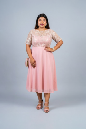Blush Pink Sequin Lace Midi Dress