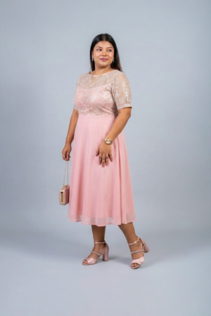 Blush Pink Sequin Lace Midi Dress