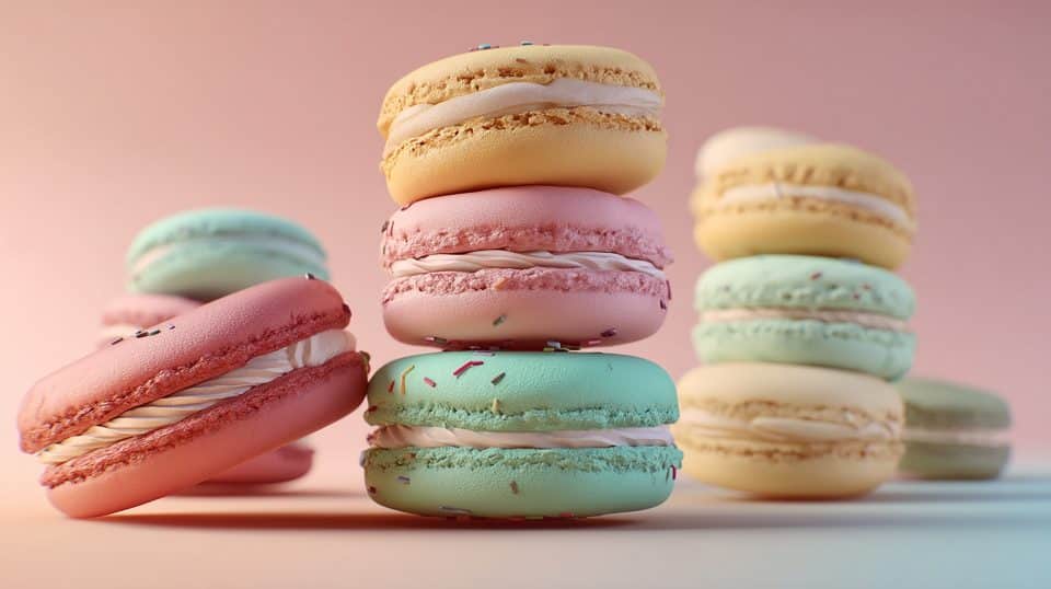 Pastel-coloured macarons arranged as a summer wedding palette