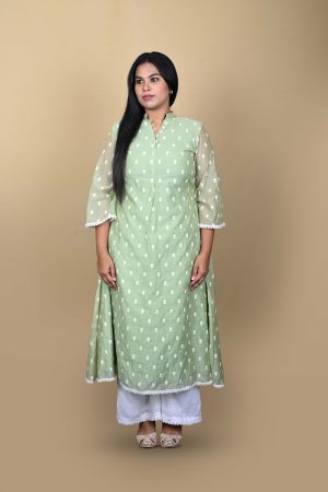 Green Kurta With White Palazzo