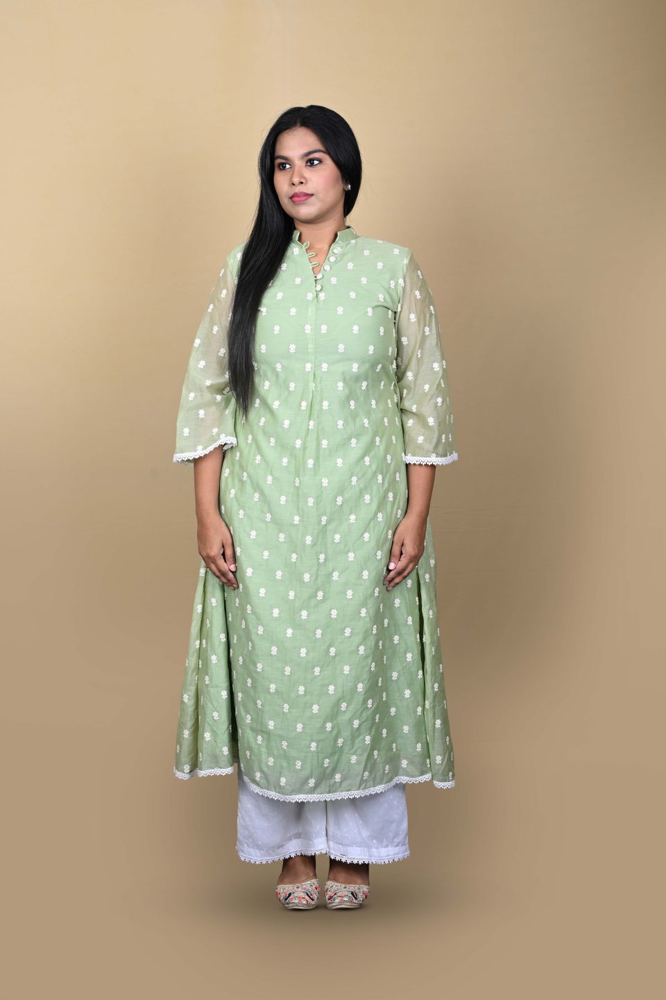 Green Kurta With White Palazzo