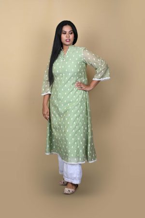 Green Kurta With White Palazzo