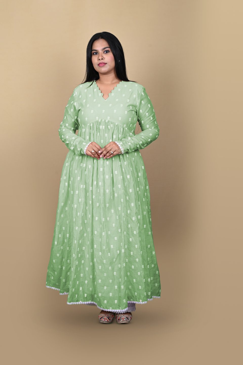 Flared Anarkali with White Embroidered Lace