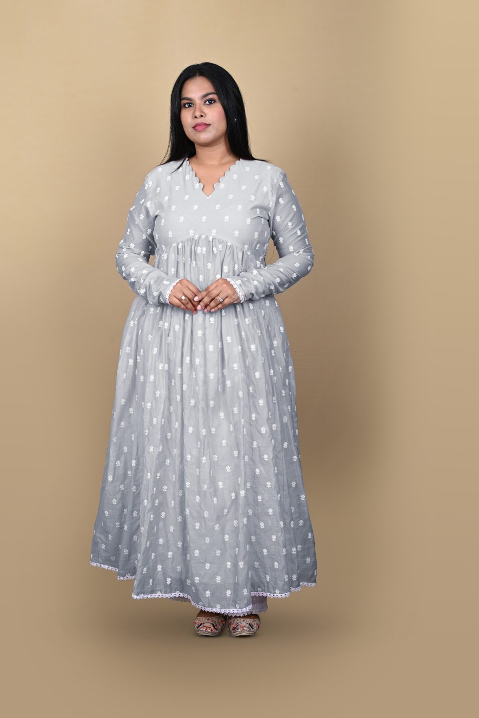 Flared Anarkali with White Embroidered Lace