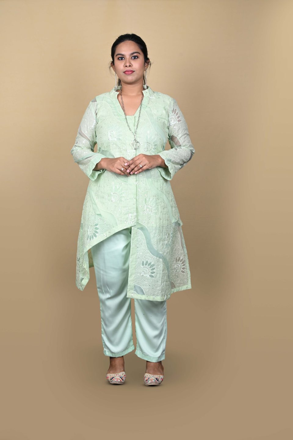 High-Low Organza Kurta Set