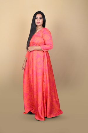 Coral and orange floor-length Anarkali from Ivory by Radhika