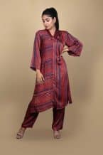 Red & Blue Ajrakh Stripe Tunic – hero view