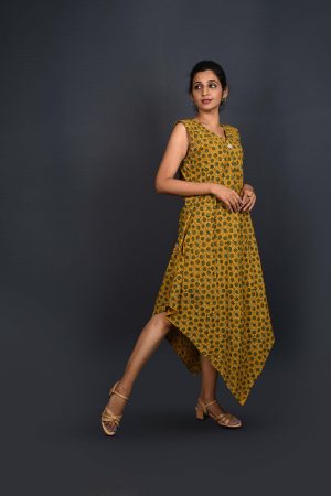 Block Printed V - Neck Dress