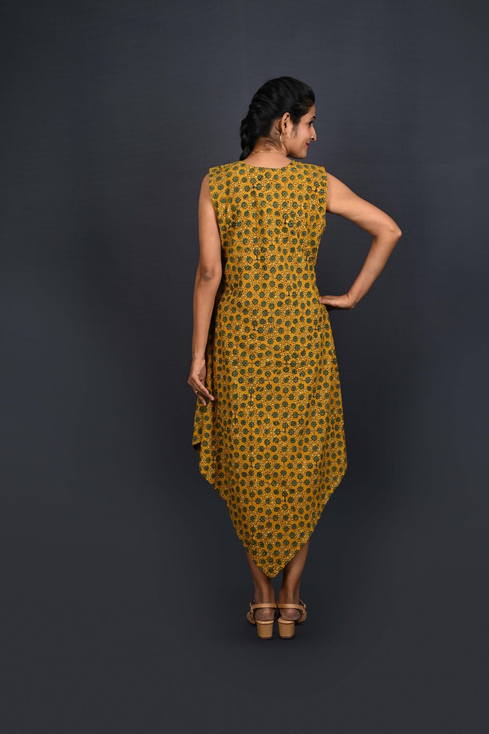 Block Printed V - Neck Dress