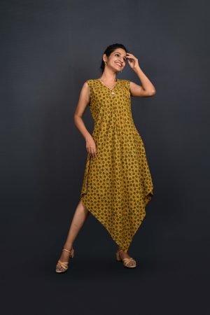 Block Printed V - Neck Dress