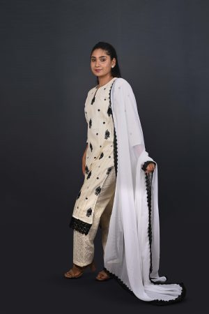 Ivory and black thread embroidered outfit with matching pants