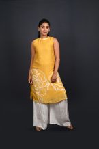 Sleeveless Yellow Kurta, White Palazzo Pants Outfit