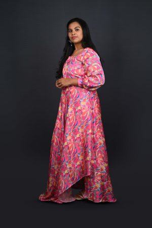 Statement sleeve gown in vivid multicolor print