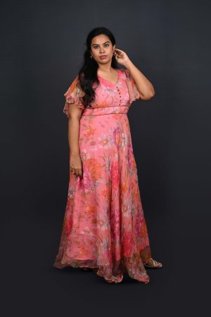 Watercolor floral maxi dress in Pure Kota fabric