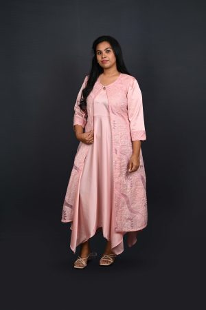 Embroidered jacket gown set with scalloped sleeves – Ivory by Radhika