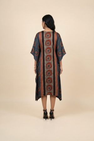 Blue Ajrakh print kaftan dress for women