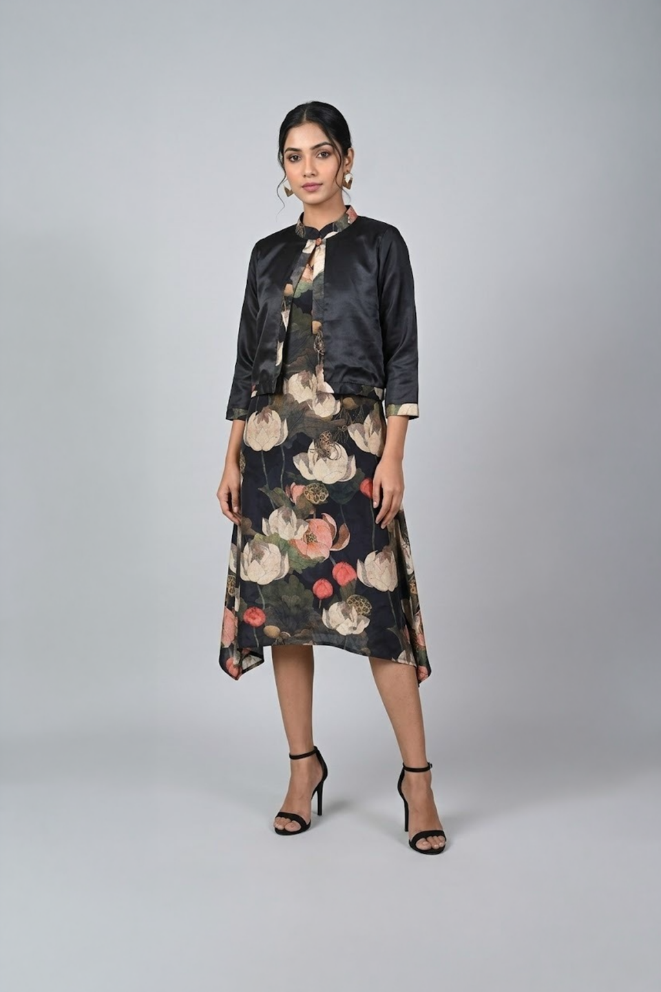 Black Botanical Printed Dress