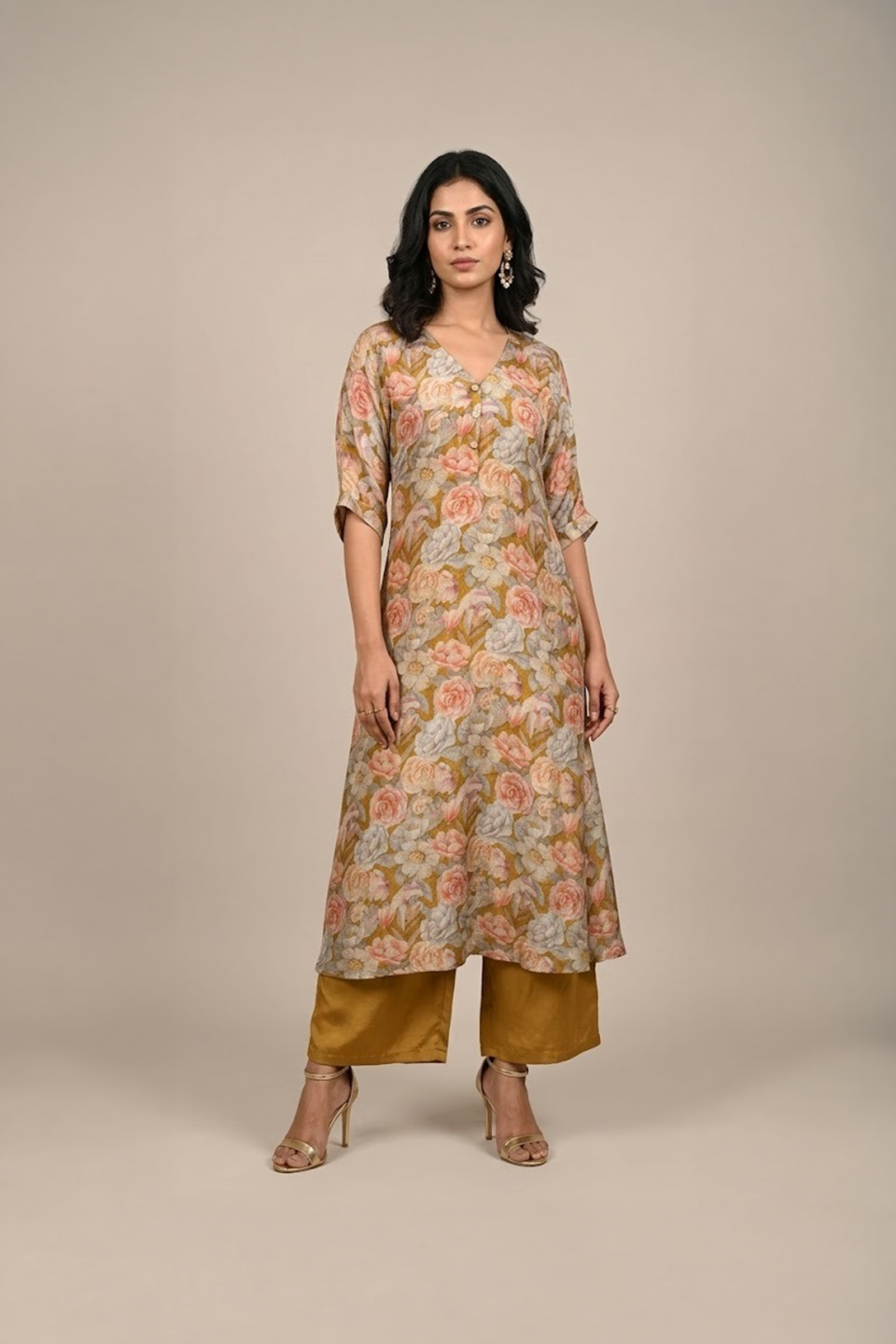 Rose Floral A-Line Kurta Set