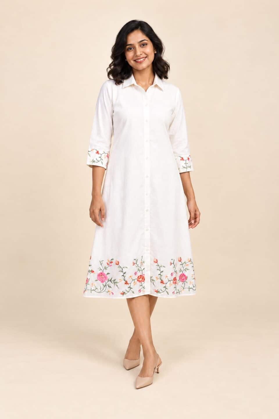 Ivory Floral Shirt Dress