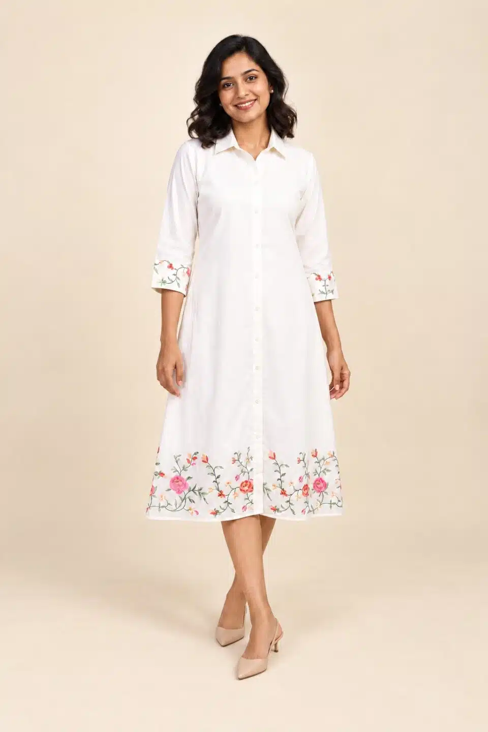 Ivory Floral Shirt Dress