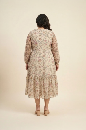 Floral Tiered Midi Dress with Full Sleeves