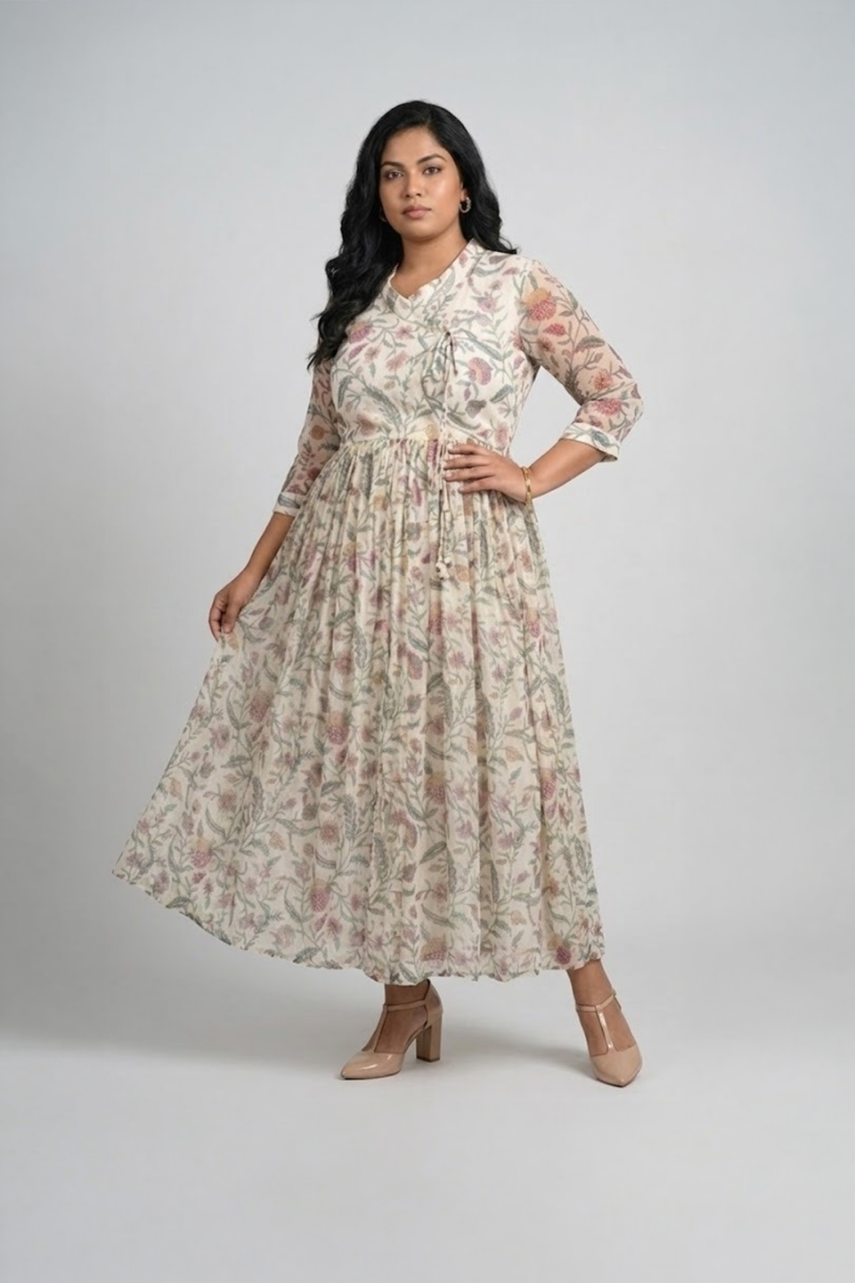 Ivory Botanical Print Maxi Dress