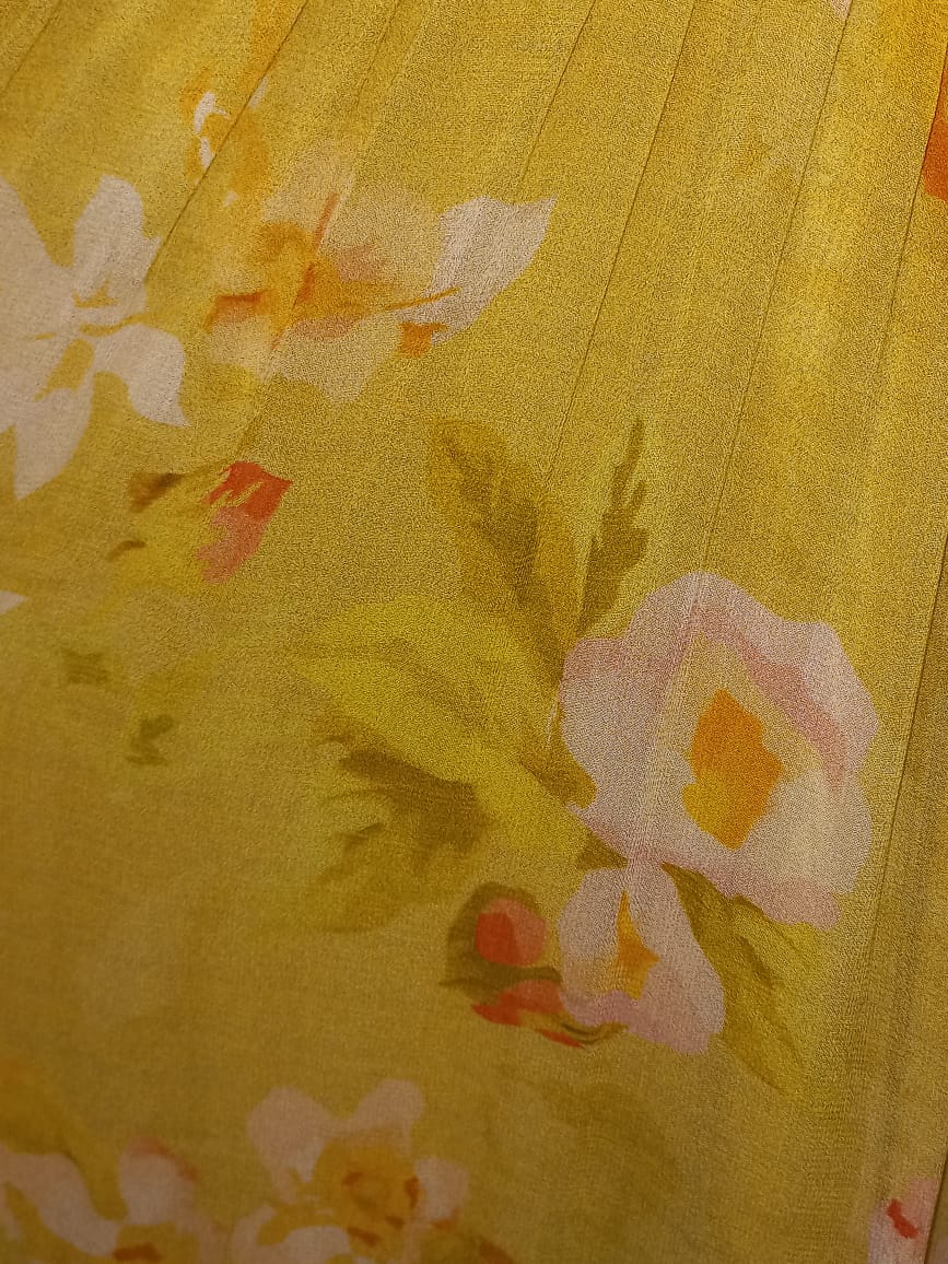 Pastel yellow floral tiered maxi dress with flutter sleeves