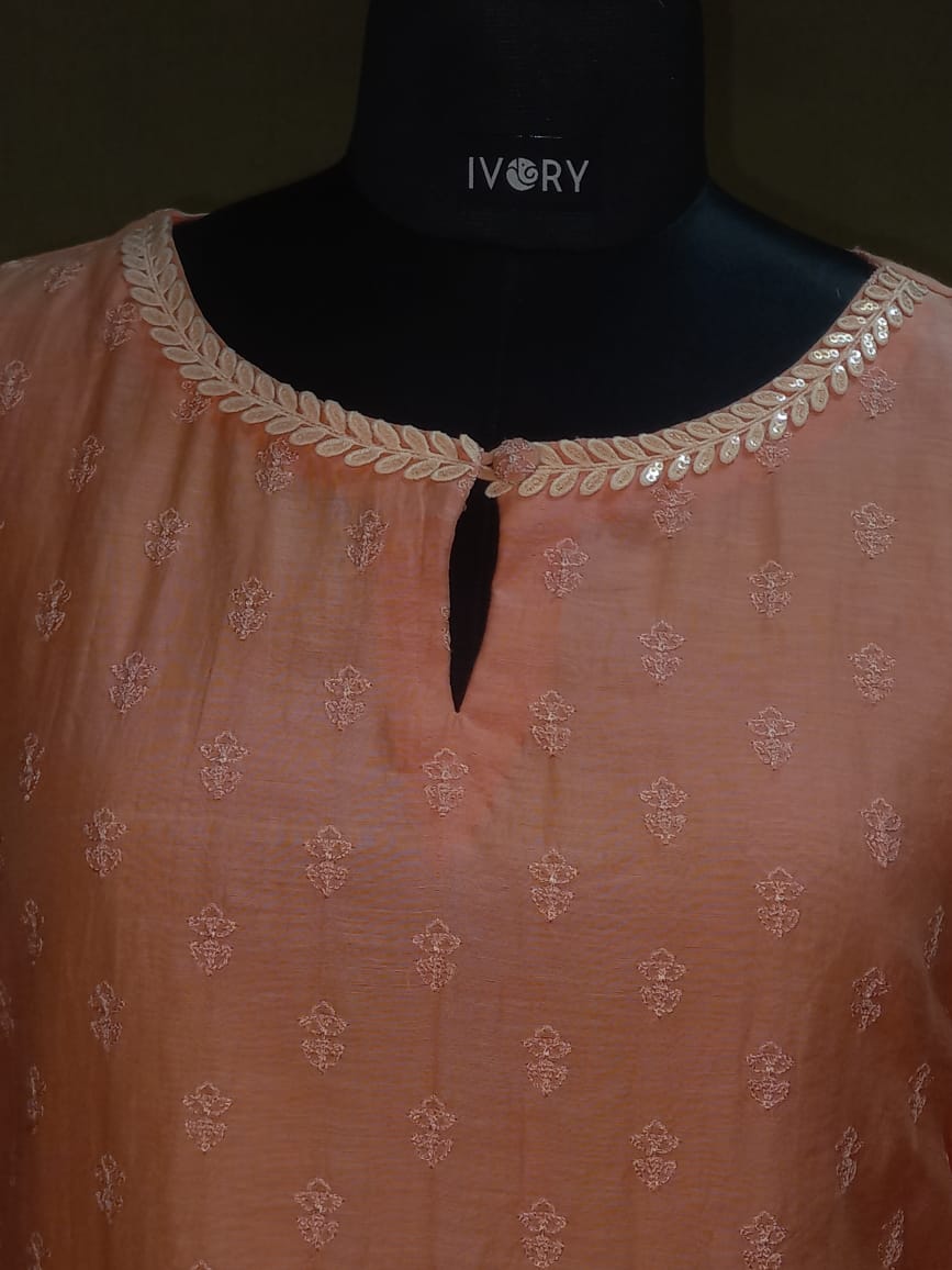 peach cotton kurta set for women front view