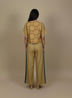 Mustard yellow Ajrakh set in modal satin