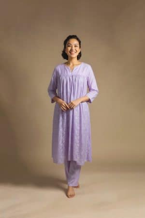 lilac cotton kurta set for women front view