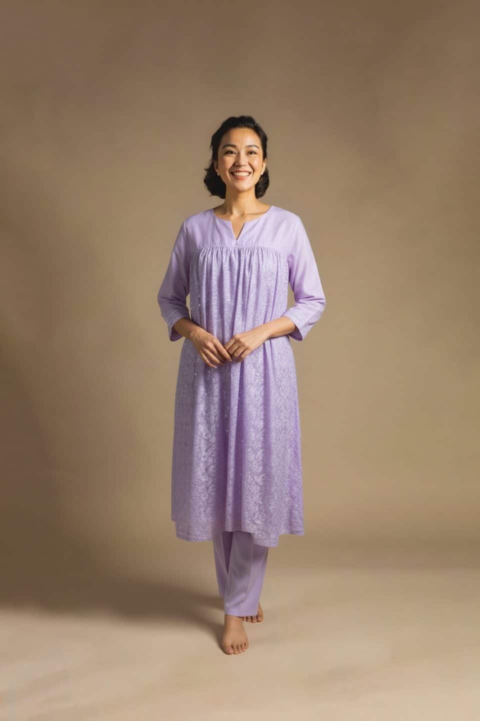 lilac cotton kurta set for women front view