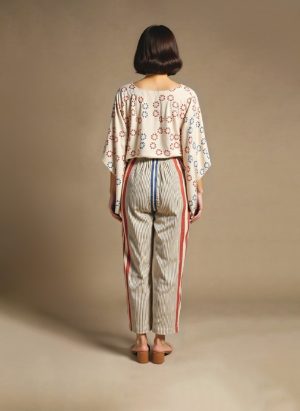 white and red striped co-ord set front view on model – Ivory by Radhika