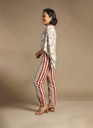 white and red striped co-ord set front view on model – Ivory by Radhika