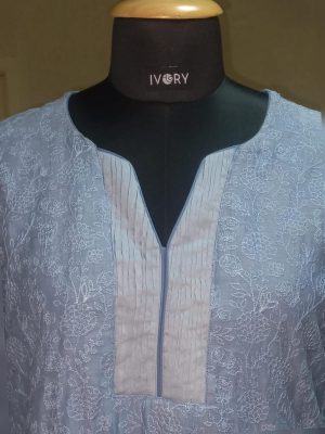 sky blue cotton straight kurta for women front view