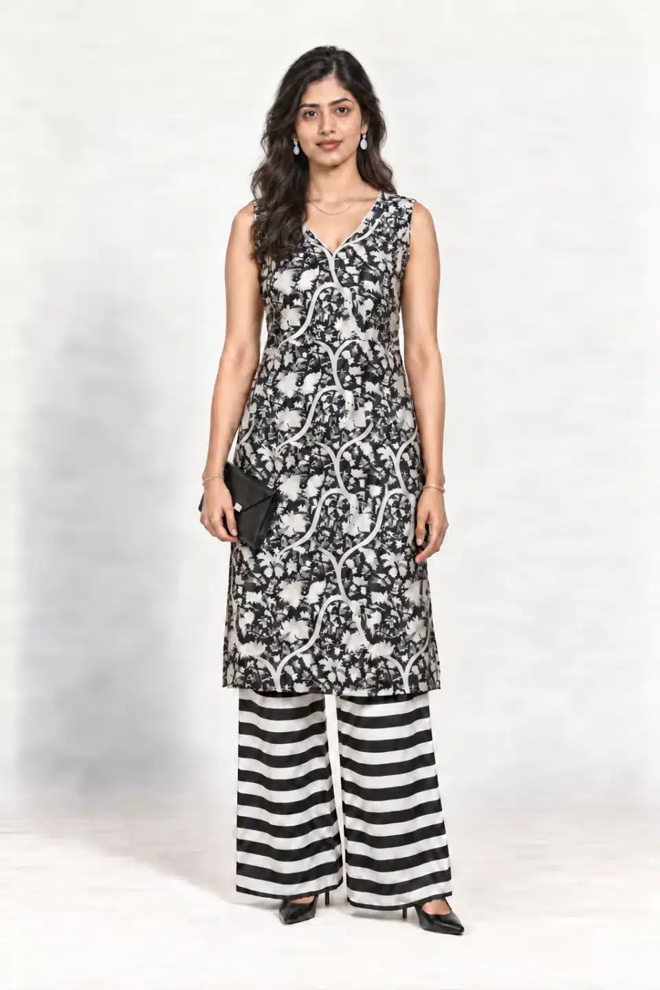 Black and White Printed Kurta Set