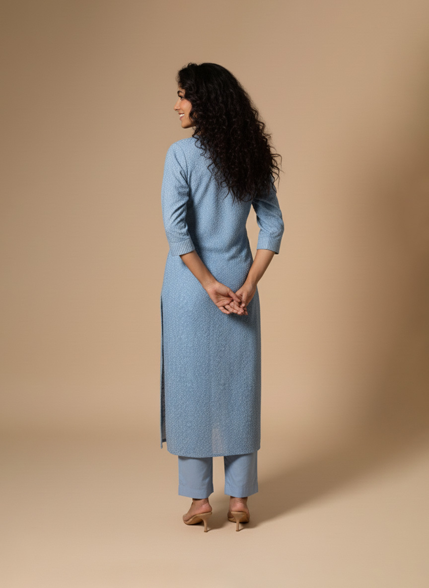sky blue cotton straight kurta for women front view