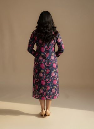 navy floral shirt dress front view on model – Ivory by Radhika