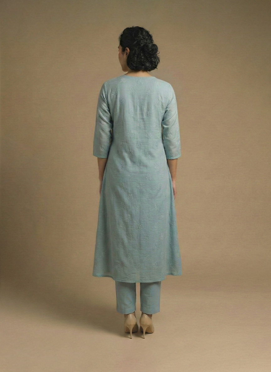 Blue green chanderi kurta cotton kurta set with pants – Ivory by Radhika