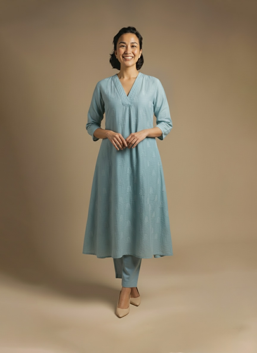mint green chanderi kurta cotton kurta set with pants – Ivory by Radhika