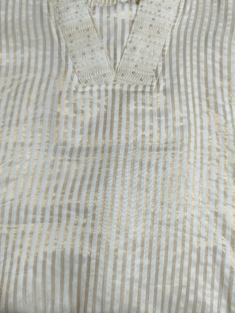 white textured cotton kurta set front view on model – Ivory by Radhika